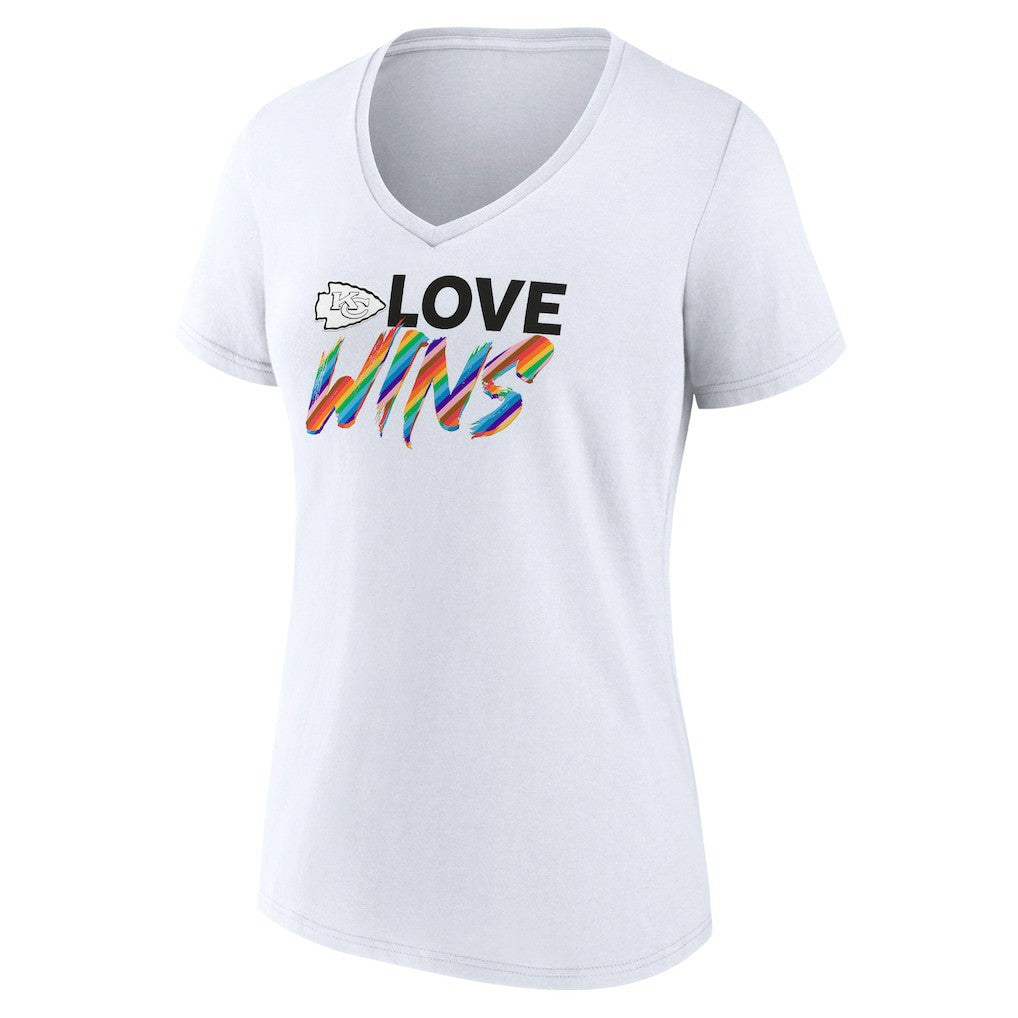Kansas City Chiefs Women's Love Wins V-Neck T-Shirt | NFL Hot