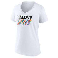 Pittsburgh Steelers Women's Love Wins V-Neck T-Shirt | NFL Outlet
