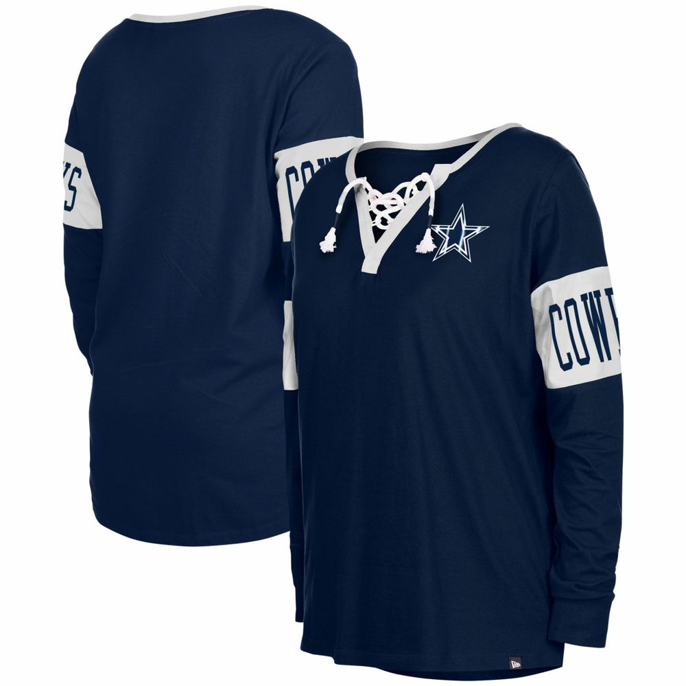 Dallas Cowboys Women's Lace-Up Notch Neck Long Sleeve T-Shirt | NFL Hot