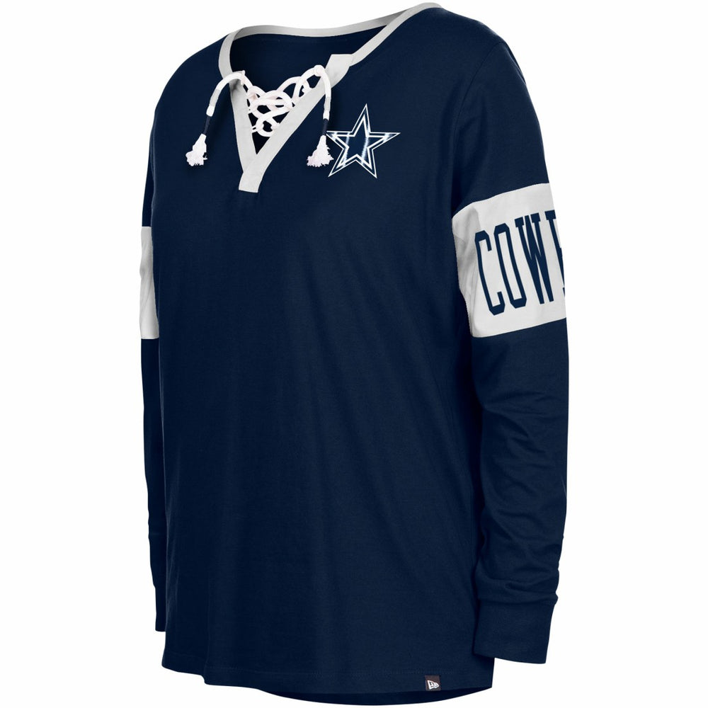 Dallas Cowboys Women's Lace-Up Notch Neck Long Sleeve T-Shirt | NFL Hot