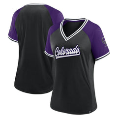 Colorado Rockies Fanatics Women's Glitz & Glam League Diva Raglan V-Neck T-Shirt - MLB T-shirts