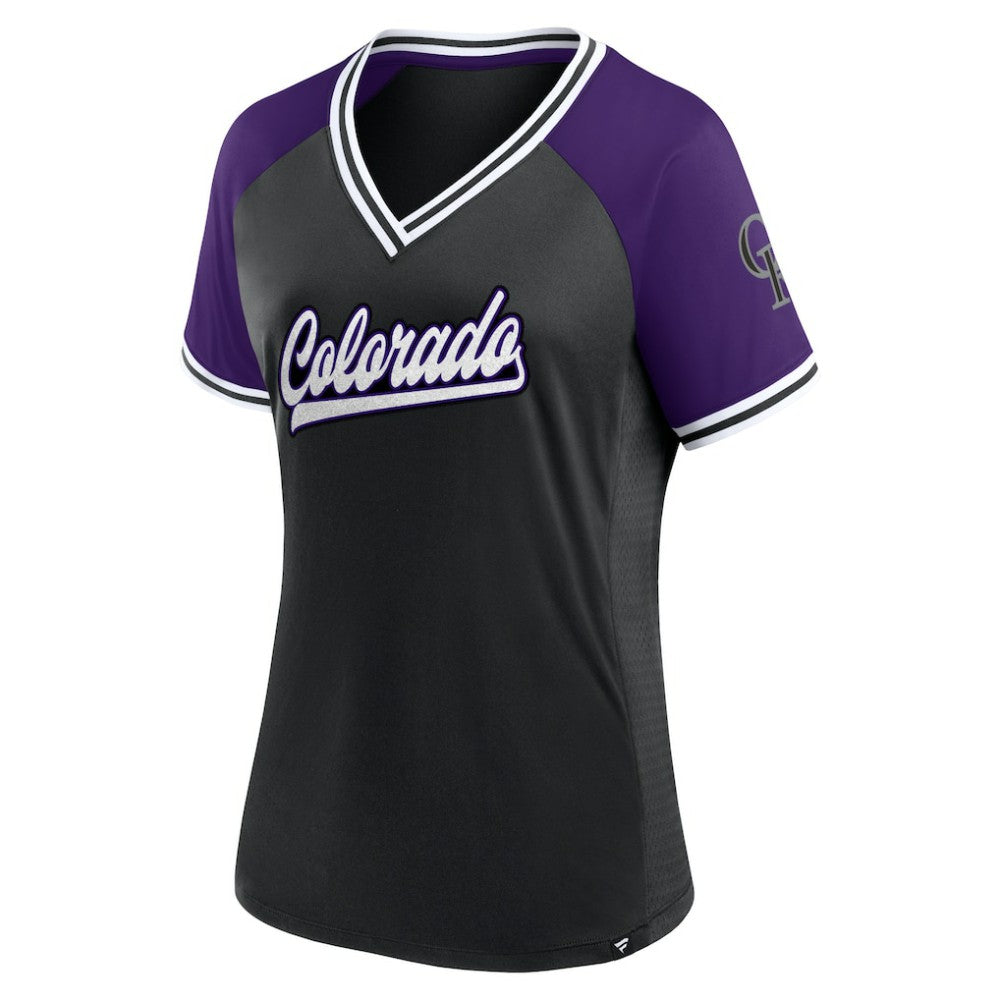 Colorado Rockies Fanatics Women's Glitz & Glam League Diva Raglan V-Neck T-Shirt - MLB T-shirts