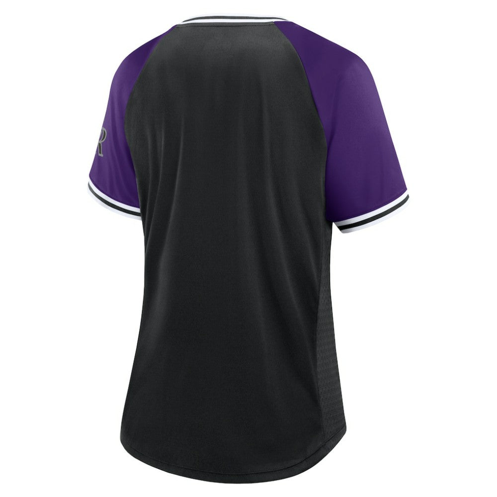 Colorado Rockies Fanatics Women's Glitz & Glam League Diva Raglan V-Neck T-Shirt - MLB T-shirts