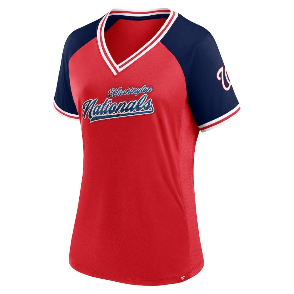 Washington Nationals Fanatics Women's Glitz & Glam League Diva Raglan V-Neck T-Shirt - MLB T-shirts