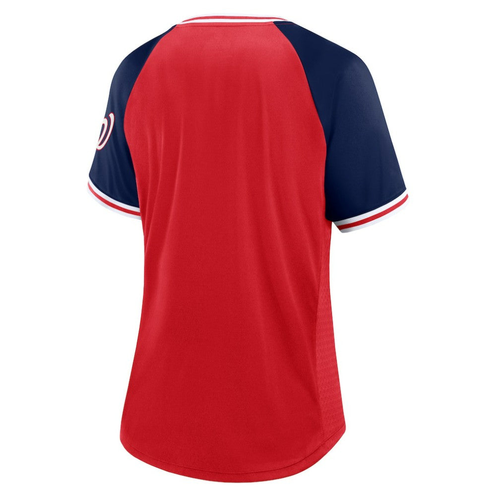 Washington Nationals Fanatics Women's Glitz & Glam League Diva Raglan V-Neck T-Shirt - MLB T-shirts