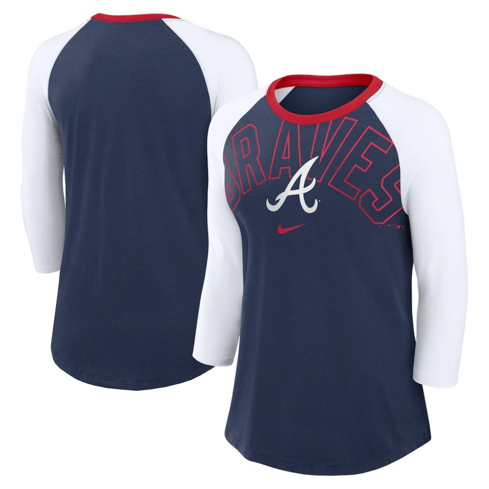 Atlanta Braves Nike Women's Knockout Arch 3/4-Sleeve Raglan Tri-Blend T-Shirt - MLB T-shirts