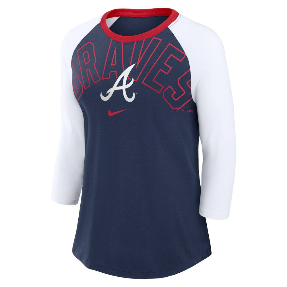 Atlanta Braves Nike Women's Knockout Arch 3/4-Sleeve Raglan Tri-Blend T-Shirt - MLB T-shirts