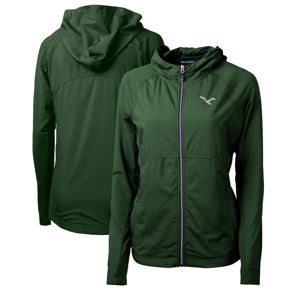 Philadelphia Eagles Cutter & Buck Women's Gridiron Classics Logo Adapt Eco Knit Hybrid Recycled Full-Zip Hoodie | NFL Hot
