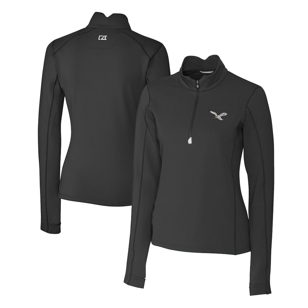 Philadelphia Eagles Cutter & Buck Women's Gridiron Classics Logo DryTec Traverse Stretch Quarter-Zip Pullover Top | NFL Outlet