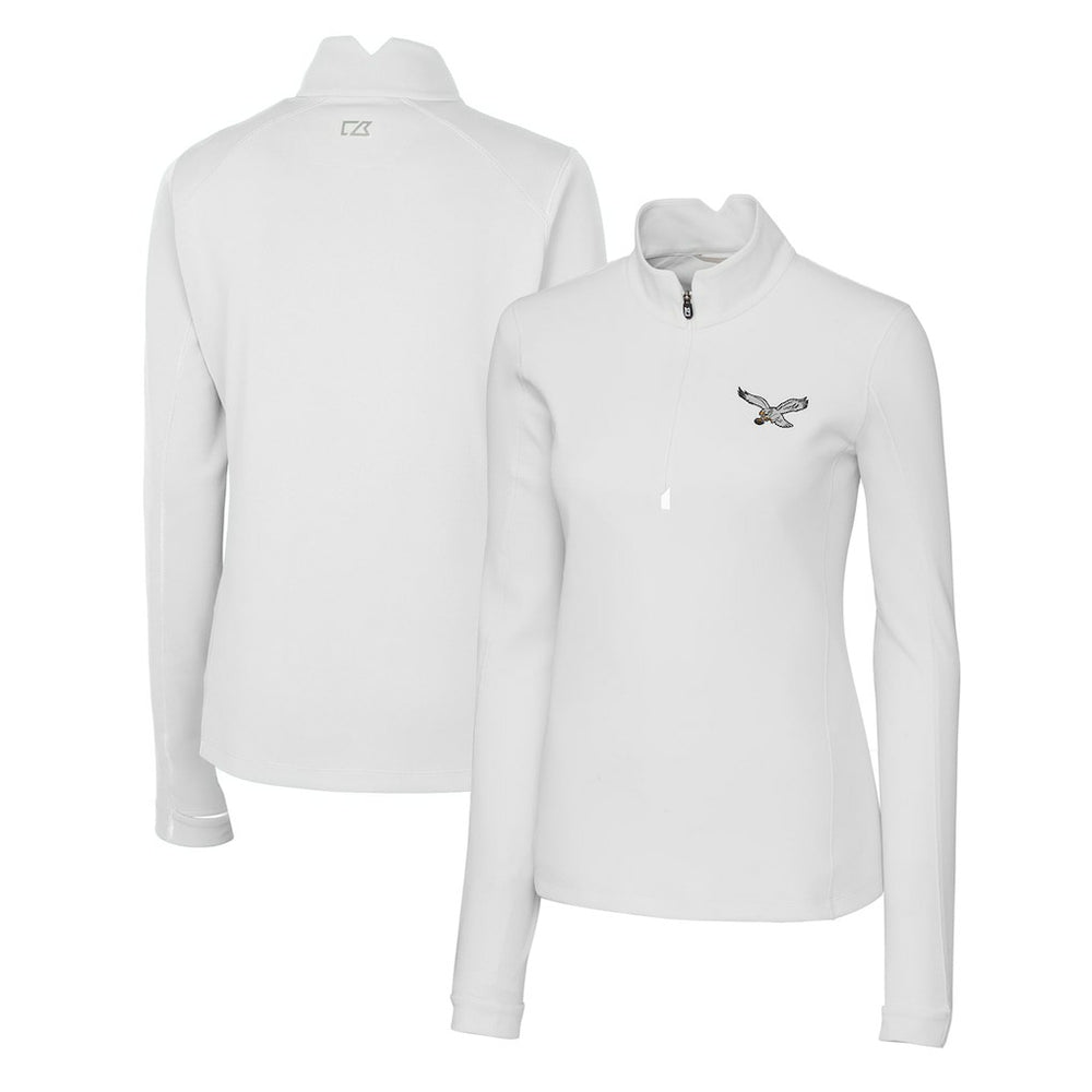 Philadelphia Eagles Cutter & Buck Women's Gridiron Classics Logo DryTec Traverse Stretch Quarter-Zip Pullover Top | NFL Sale