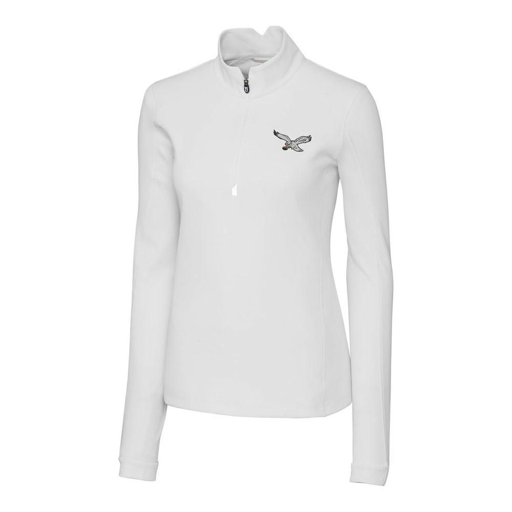 Philadelphia Eagles Cutter & Buck Women's Gridiron Classics Logo DryTec Traverse Stretch Quarter-Zip Pullover Top | NFL Sale