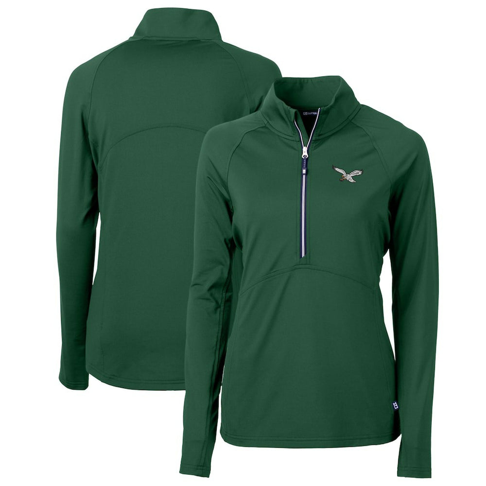 Philadelphia Eagles Cutter & Buck Women's Gridiron Classics Logo Adapt Eco Knit Stretch Recycled Half-Zip Pullover Top | NFL Discount