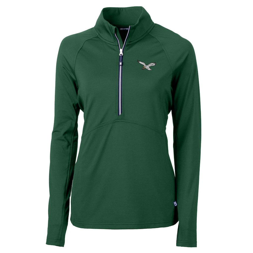 Philadelphia Eagles Cutter & Buck Women's Gridiron Classics Logo Adapt Eco Knit Stretch Recycled Half-Zip Pullover Top | NFL Discount