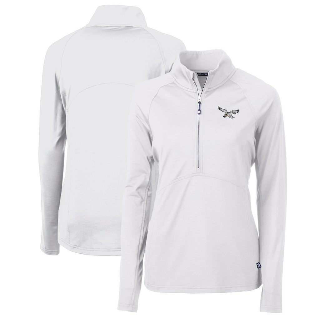 Philadelphia Eagles Cutter & Buck Women's Gridiron Classics Logo Adapt Eco Knit Stretch Recycled Half-Zip Pullover Top | NFL Hot