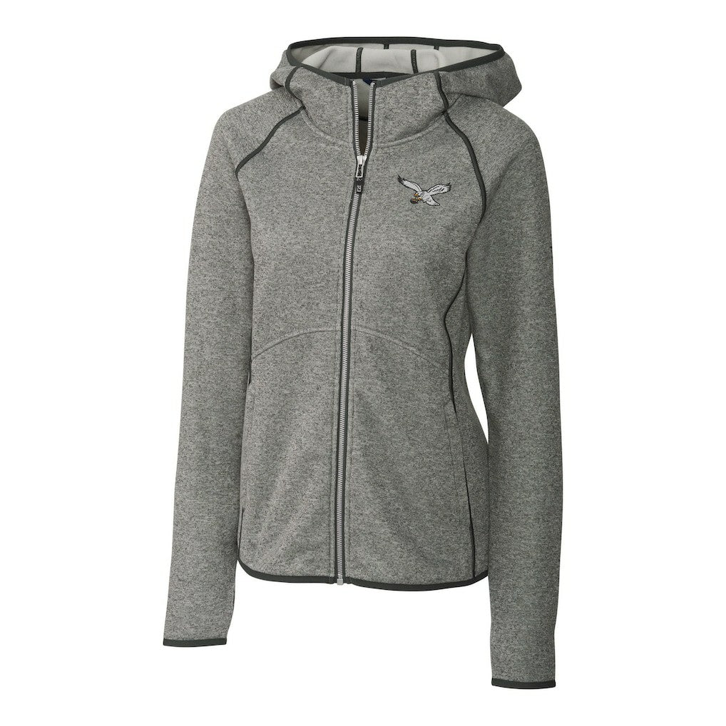 Philadelphia Eagles Cutter & Buck Women's Gridiron Classics Logo Mainsail Sweater-Knit Full-Zip Hoodie | NFL New