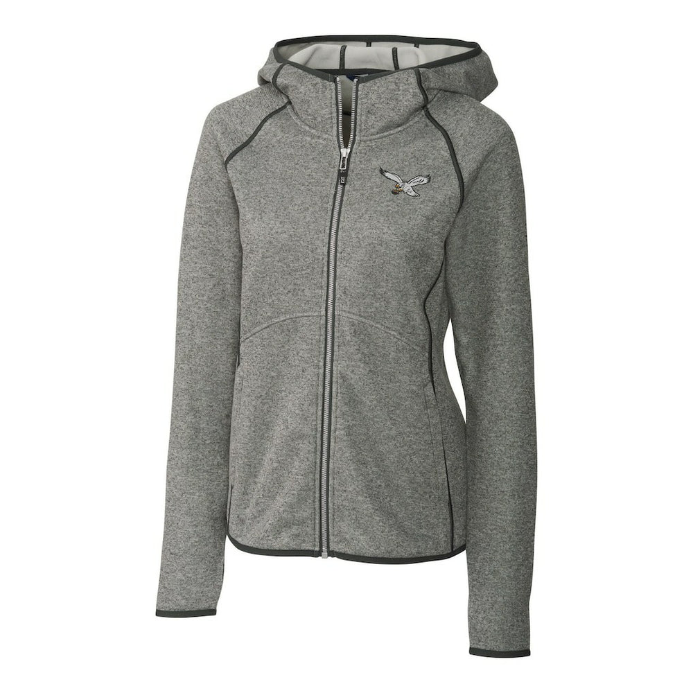 Philadelphia Eagles Cutter & Buck Women's Gridiron Classics Logo Mainsail Sweater-Knit Full-Zip Hoodie | NFL New