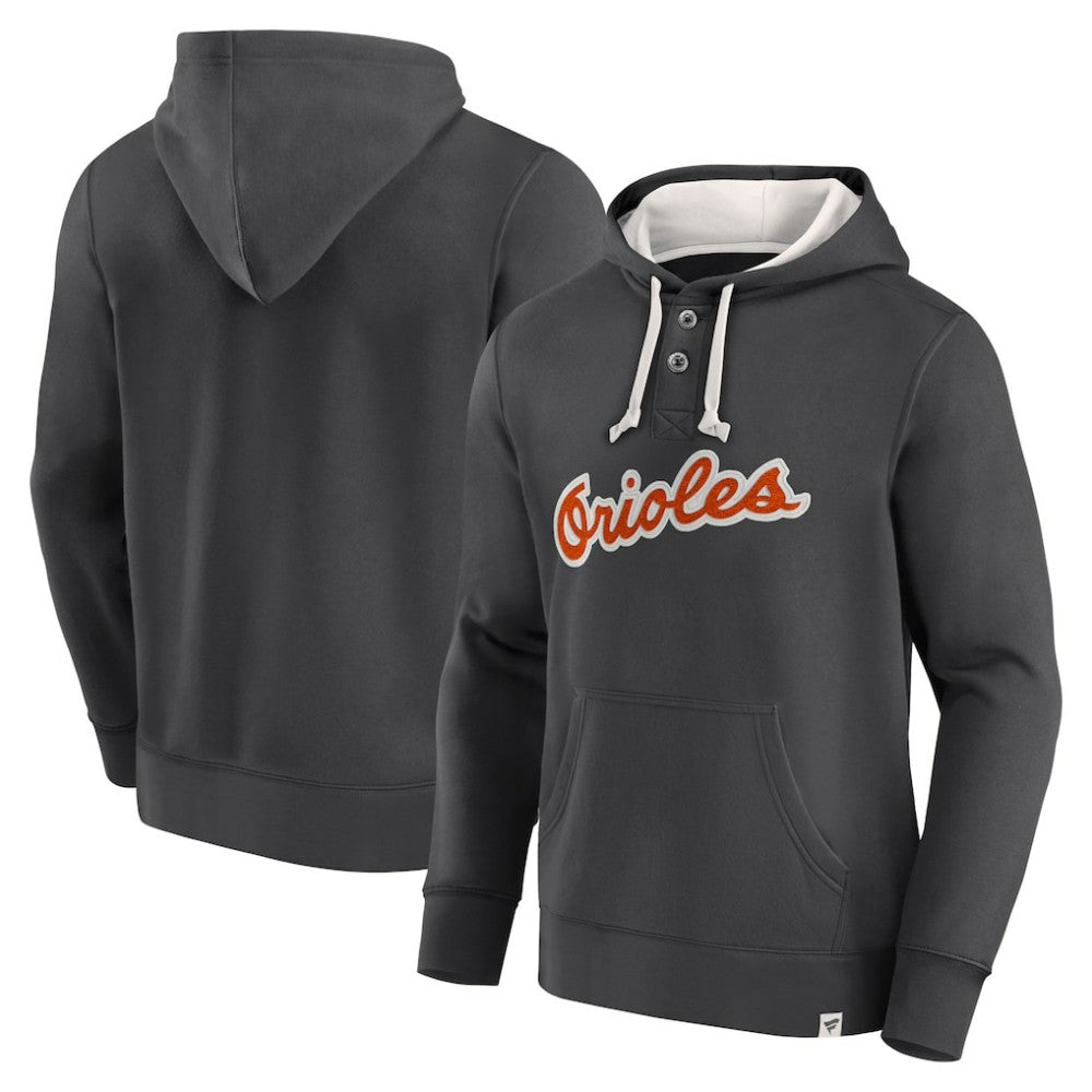 Fanatics Baltimore Orioles Black Plan for Adversity Henley Fleece Pullover Hoodie - MLB Hoodies