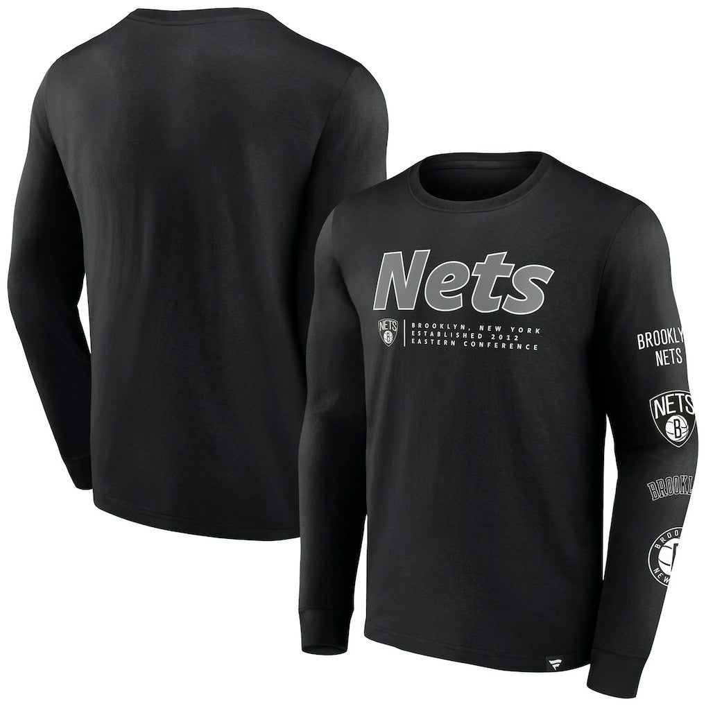 Black Brooklyn Nets Baseline Long Sleeve T-Shirt | NBA