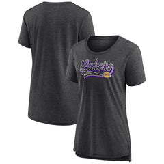 Heather Charcoal Los Angeles Lakers Women's League Leader Tri-Blend T-Shirt | NBA