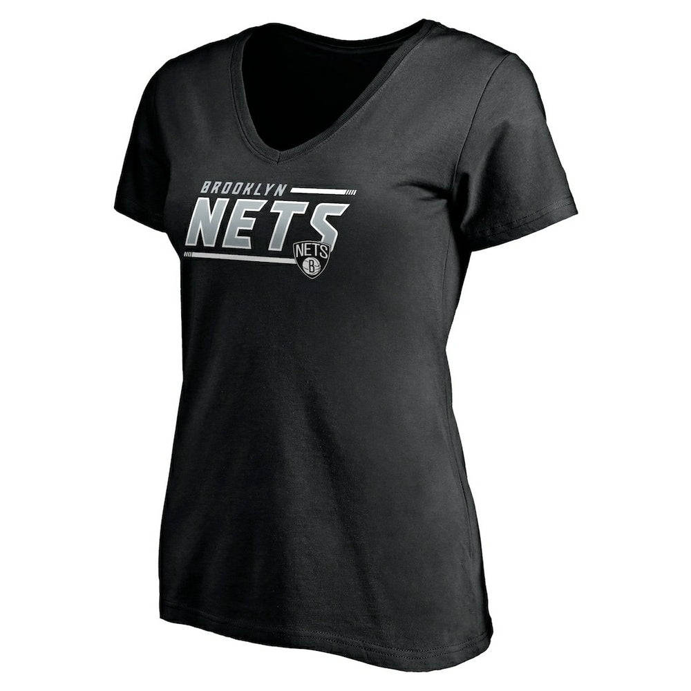 Black Brooklyn Nets Women's Mascot In Bounds V-Neck T-Shirt | NBA
