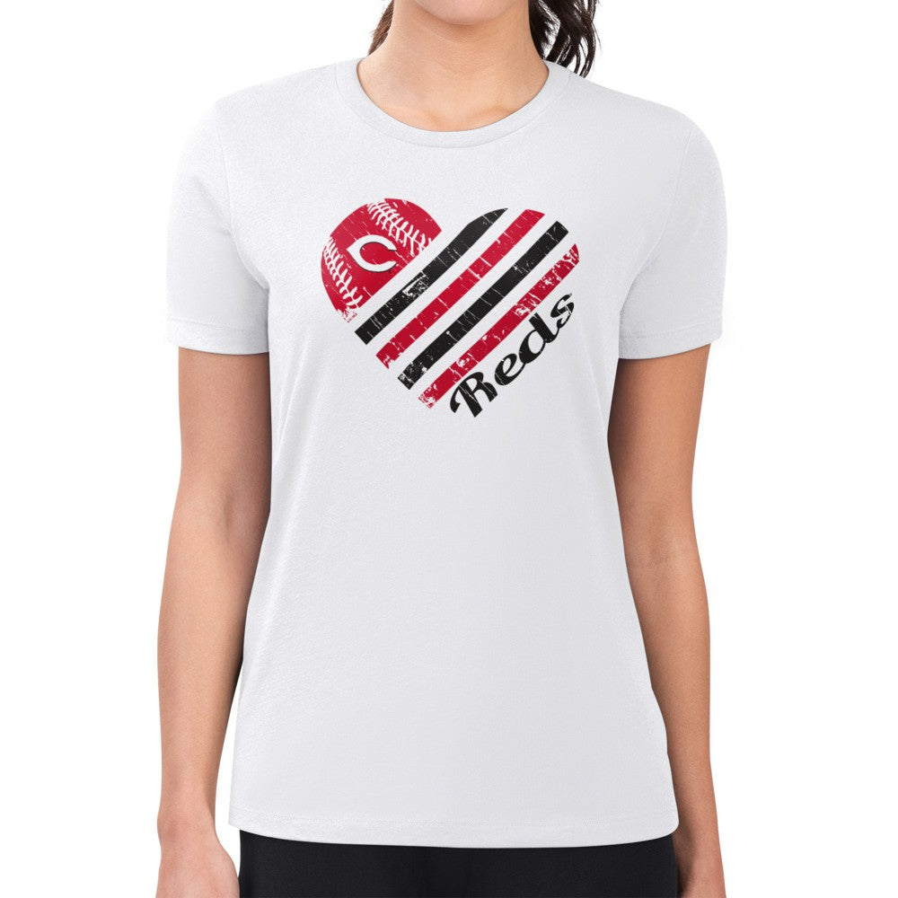 Cincinnati Reds G-III 4Her by Carl Banks Women's Super-Slim Fit Lightweight Heart Graphic T-Shirt - MLB T-shirts