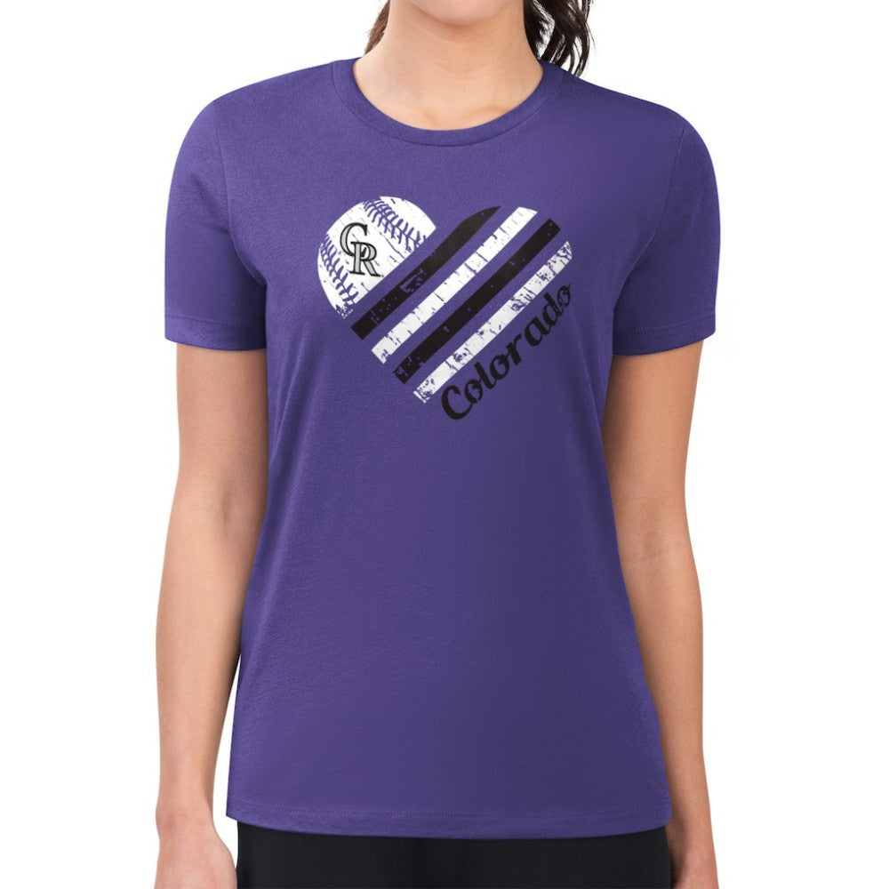 Colorado Rockies G-III 4Her by Carl Banks Women's Super-Slim Fit Lightweight Heart Graphic T-Shirt - MLB T-shirts