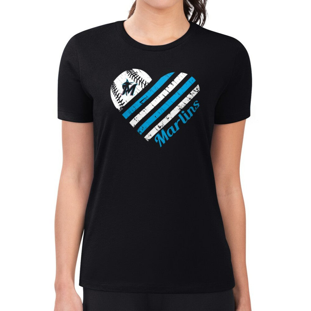 Miami Marlins G-III 4Her by Carl Banks Women's Super-Slim Fit Lightweight Heart Graphic T-Shirt - MLB T-shirts