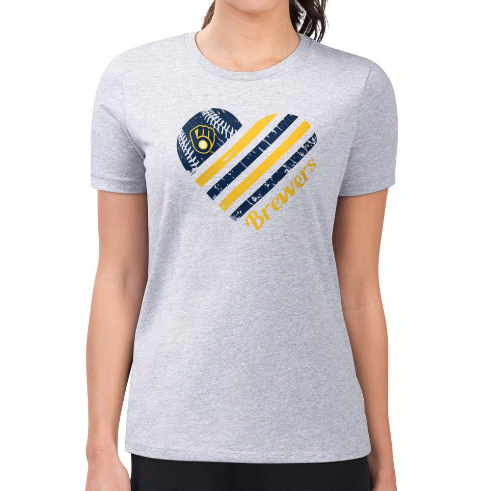 Milwaukee Brewers G-III 4Her by Carl Banks Women's Super-Slim Fit Lightweight Heart Graphic T-Shirt - MLB T-shirts