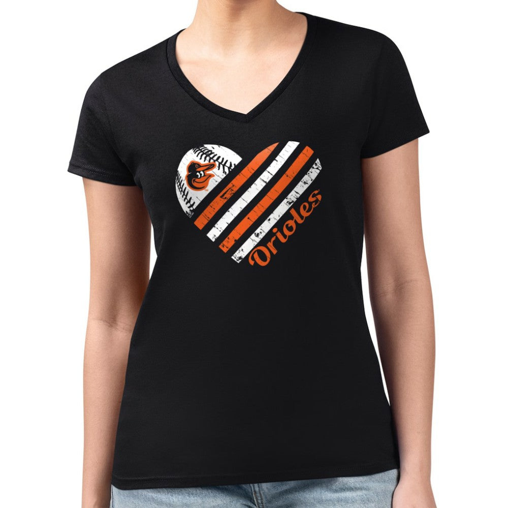 Baltimore Orioles G-III 4Her by Carl Banks Women's Super-Slim Fit Lightweight Heart V-Neck T-Shirt - MLB T-shirts