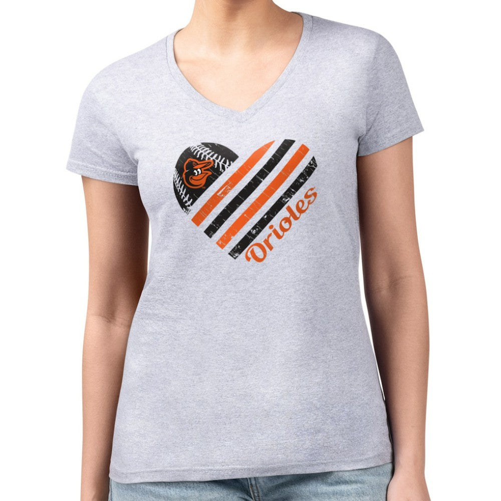 Baltimore Orioles G-III 4Her by Carl Banks Women's Super-Slim Fit Lightweight Heart V-Neck T-Shirt - MLB T-shirts