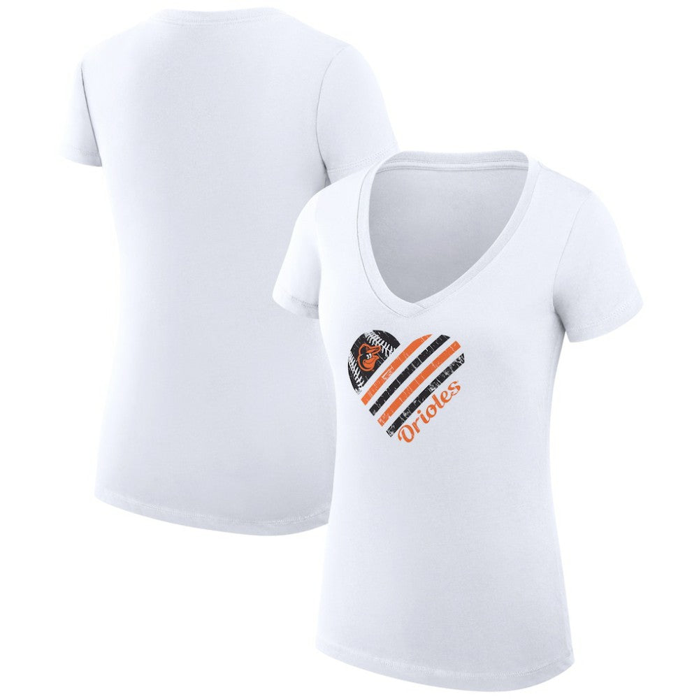 Baltimore Orioles G-III 4Her by Carl Banks Women's Super-Slim Fit Lightweight Heart V-Neck T-Shirt - MLB T-shirts