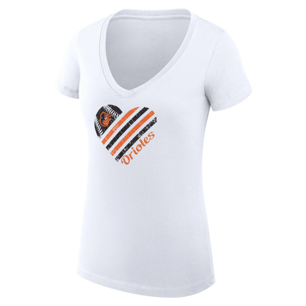 Baltimore Orioles G-III 4Her by Carl Banks Women's Super-Slim Fit Lightweight Heart V-Neck T-Shirt - MLB T-shirts
