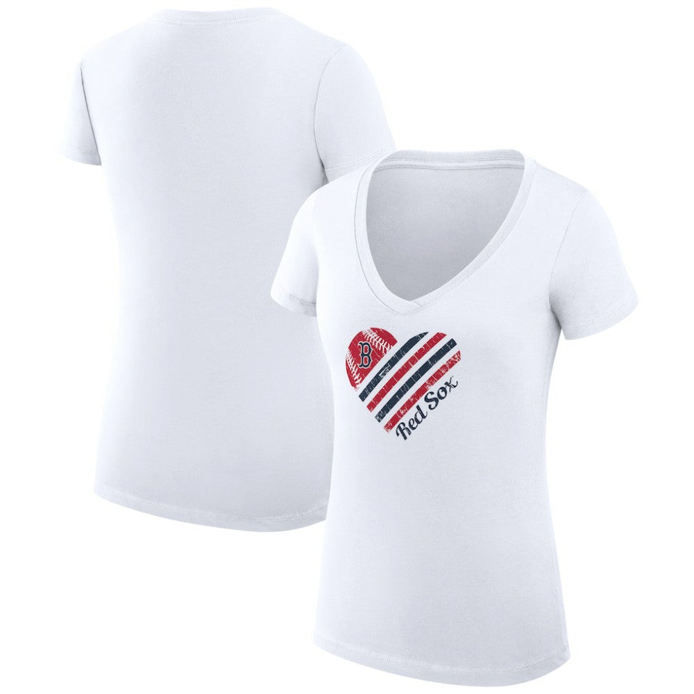 Boston Red Sox G-III 4Her by Carl Banks Women's Super-Slim Fit Lightweight Heart V-Neck T-Shirt - MLB T-shirts