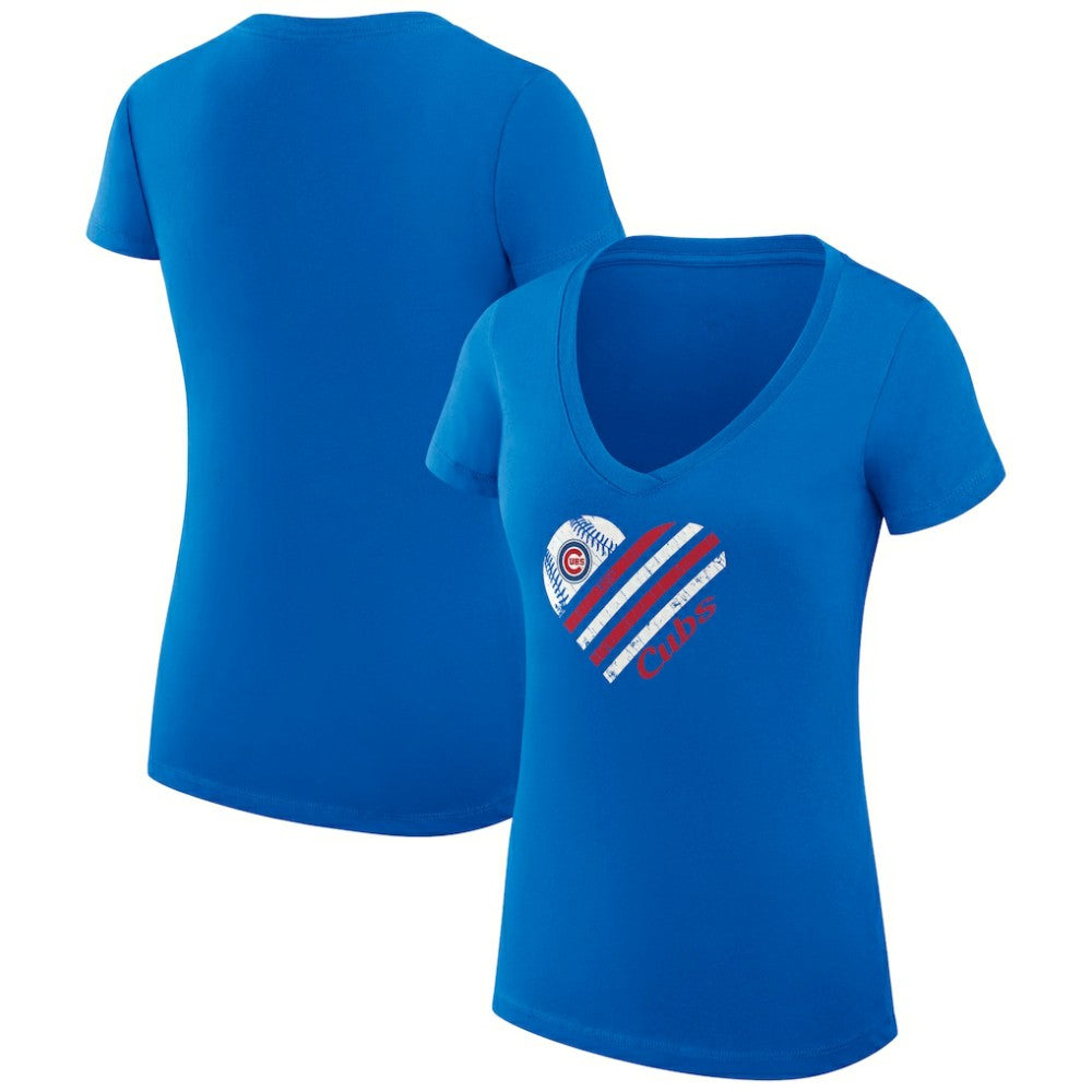 Chicago Cubs G-III 4Her by Carl Banks Women's Super-Slim Fit Lightweight Heart V-Neck T-Shirt - MLB T-shirts