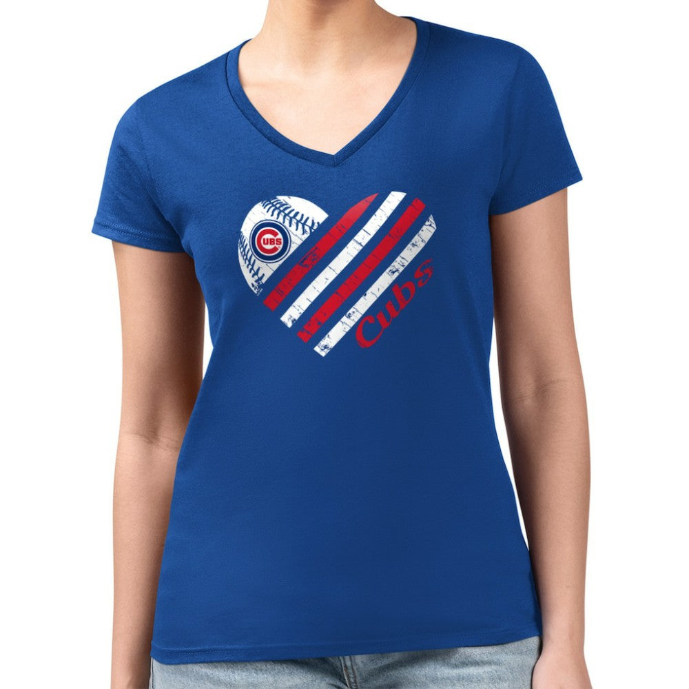 Chicago Cubs G-III 4Her by Carl Banks Women's Super-Slim Fit Lightweight Heart V-Neck T-Shirt - MLB T-shirts