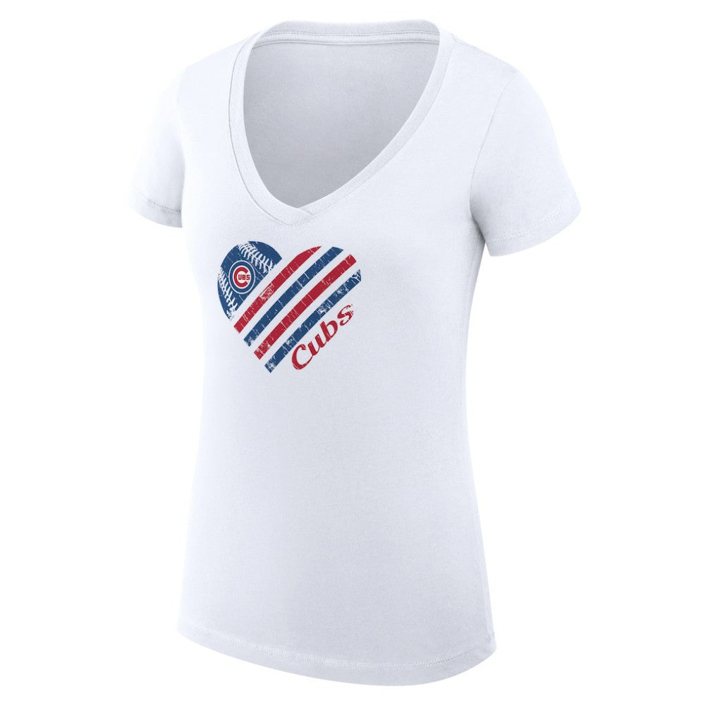 Chicago Cubs G-III 4Her by Carl Banks Women's Super-Slim Fit Lightweight Heart V-Neck T-Shirt - MLB T-shirts