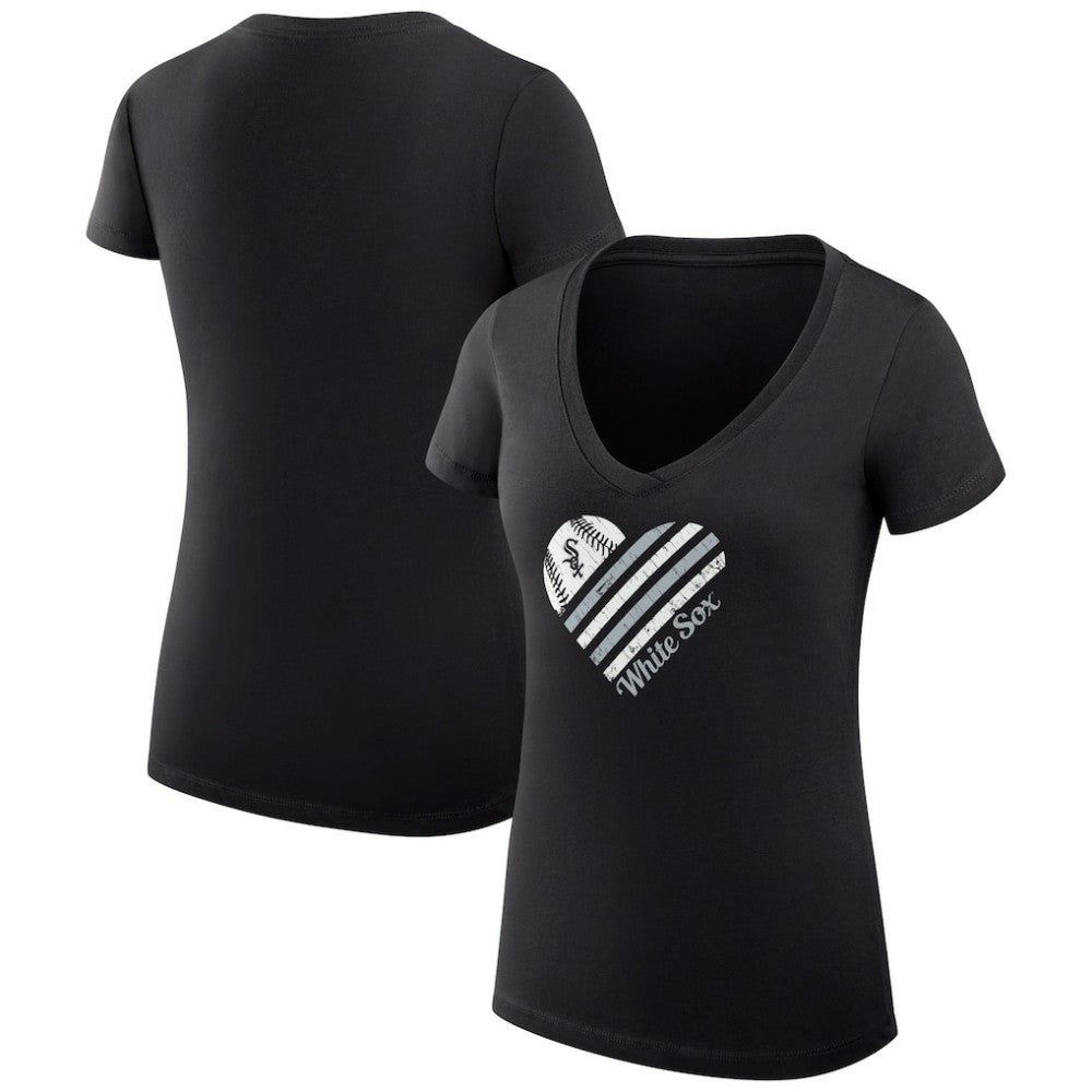 Chicago White Sox G-III 4Her by Carl Banks Women's Super-Slim Fit Lightweight Heart V-Neck T-Shirt - MLB T-shirts