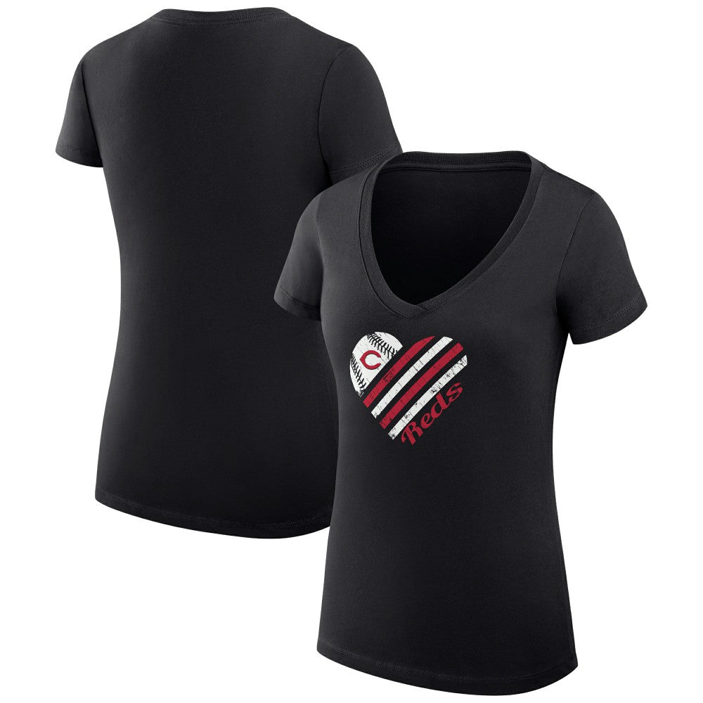 Cincinnati Reds G-III 4Her by Carl Banks Women's Super-Slim Fit Lightweight Heart V-Neck T-Shirt - MLB T-shirts