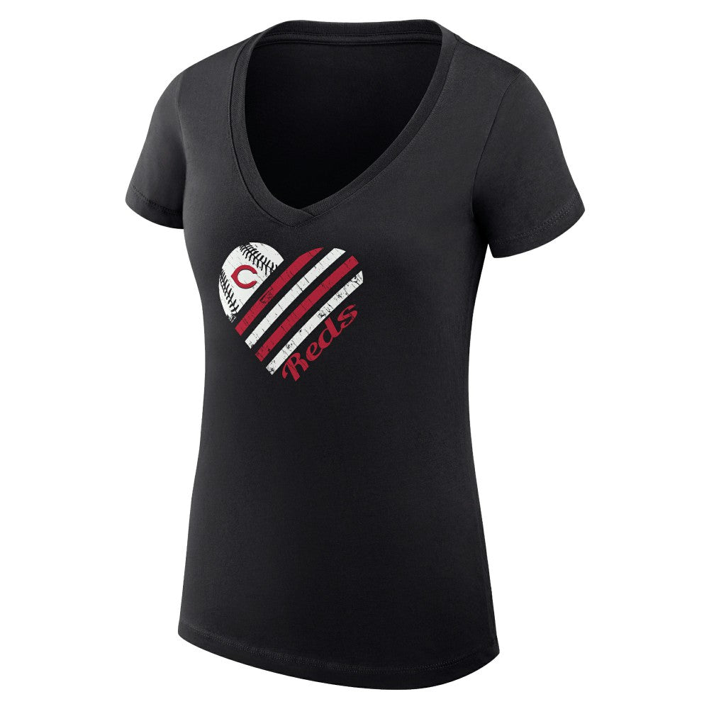 Cincinnati Reds G-III 4Her by Carl Banks Women's Super-Slim Fit Lightweight Heart V-Neck T-Shirt - MLB T-shirts