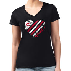 Cincinnati Reds G-III 4Her by Carl Banks Women's Super-Slim Fit Lightweight Heart V-Neck T-Shirt - MLB T-shirts