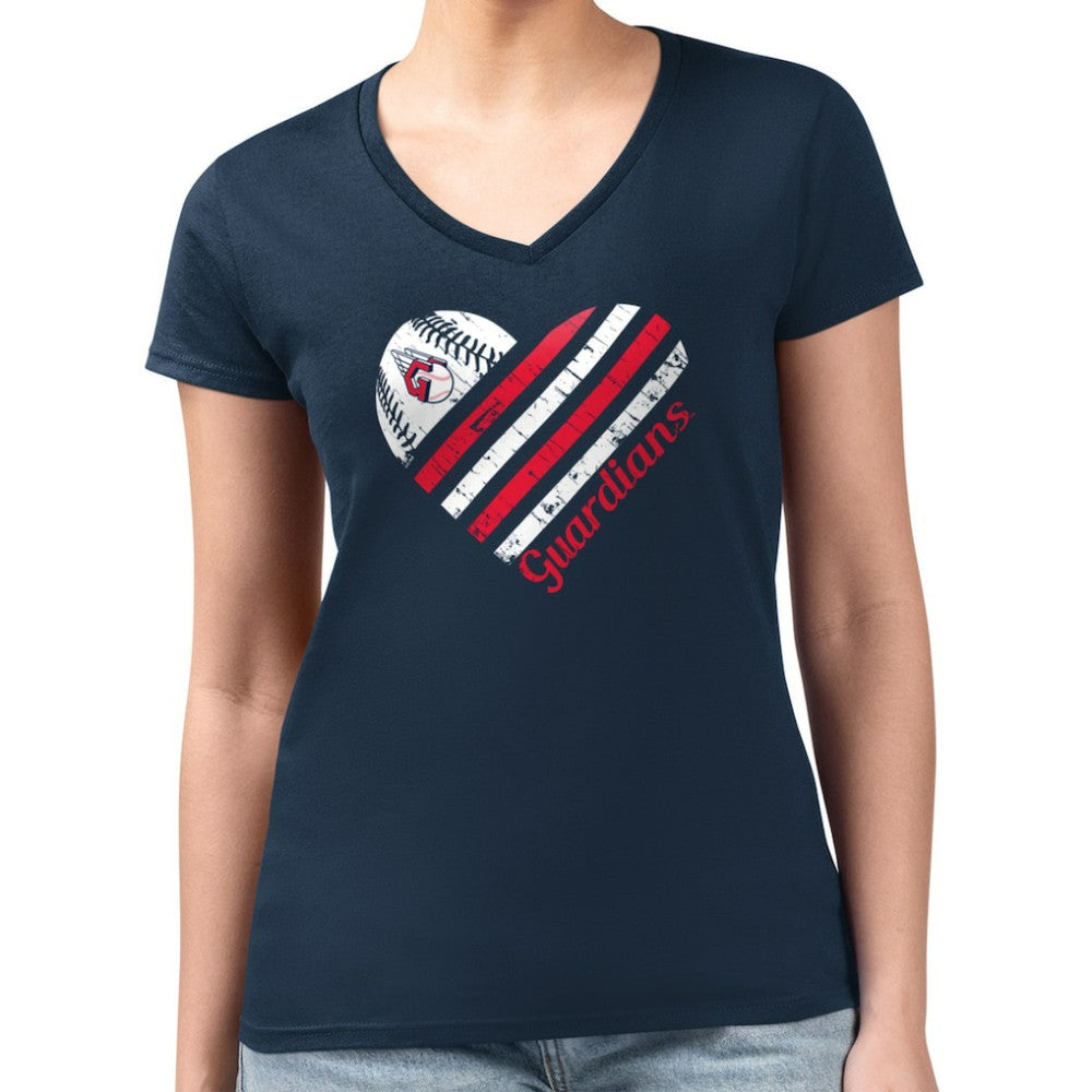 Cleveland Guardians G-III 4Her by Carl Banks Women's Super-Slim Fit Lightweight Heart V-Neck T-Shirt - MLB T-shirts