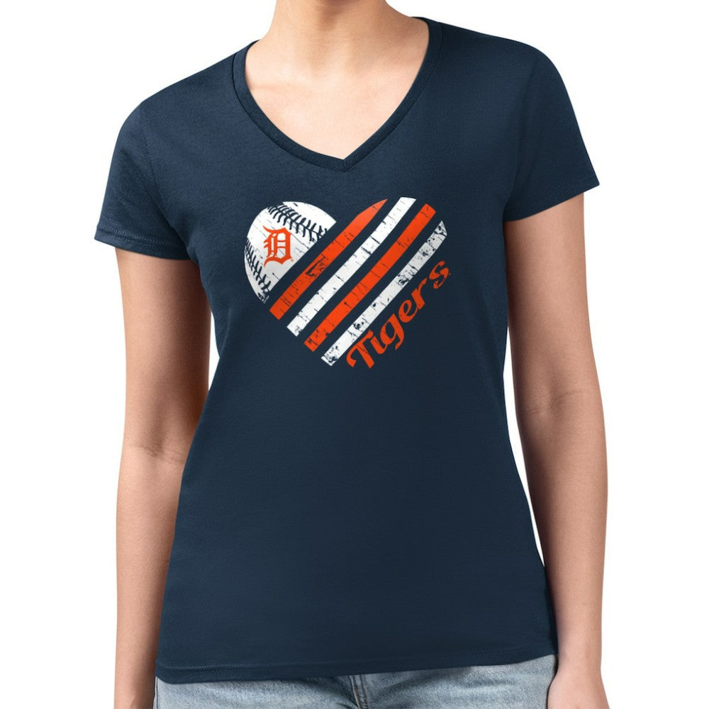 Detroit Tigers G-III 4Her by Carl Banks Women's Super-Slim Fit Lightweight Heart V-Neck T-Shirt - MLB T-shirts