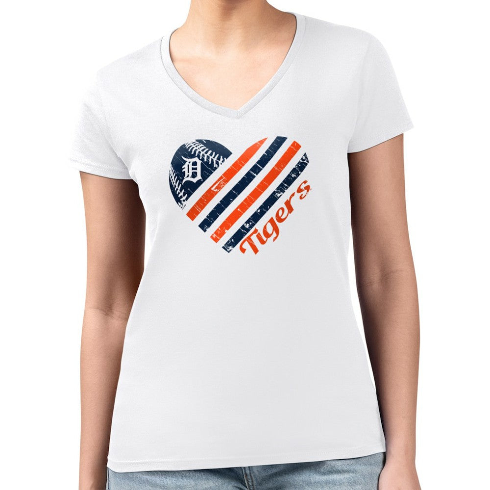 Detroit Tigers G-III 4Her by Carl Banks Women's Super-Slim Fit Lightweight Heart V-Neck T-Shirt - MLB T-shirts