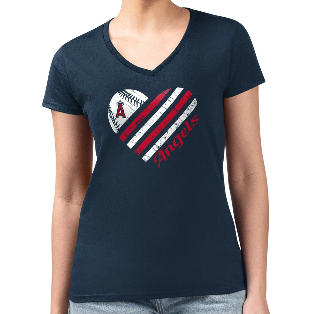 Los Angeles Angels G-III 4Her by Carl Banks Women's Super-Slim Fit Lightweight Heart V-Neck T-Shirt - MLB T-shirts