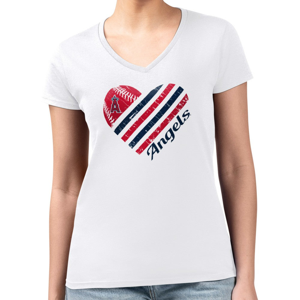 Los Angeles Angels G-III 4Her by Carl Banks Women's Super-Slim Fit Lightweight Heart V-Neck T-Shirt - MLB T-shirts