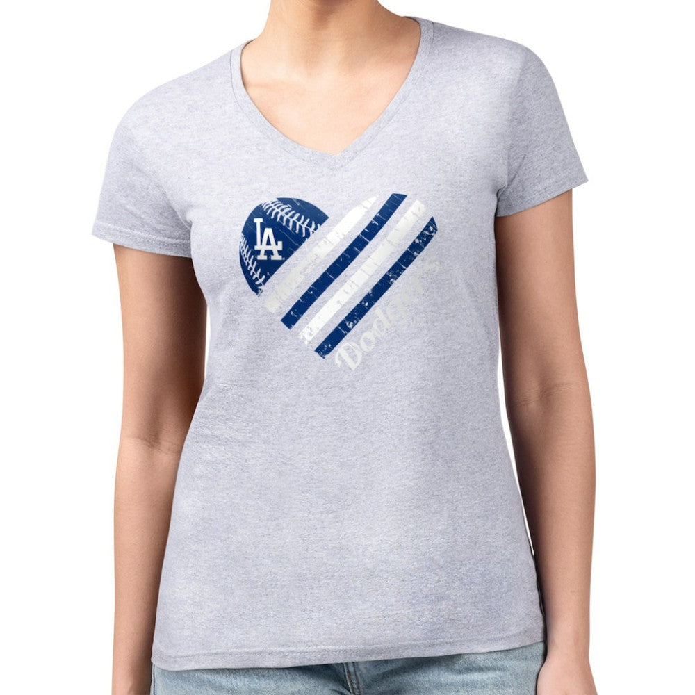 Los Angeles Dodgers G-III 4Her by Carl Banks Women's Super-Slim Fit Lightweight Heart V-Neck T-Shirt - MLB T-shirts