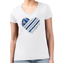 Los Angeles Dodgers G-III 4Her by Carl Banks Women's Super-Slim Fit Lightweight Heart V-Neck T-Shirt - MLB T-shirts