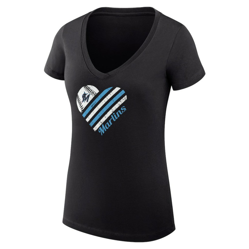 Miami Marlins G-III 4Her by Carl Banks Women's Super-Slim Fit Lightweight Heart V-Neck T-Shirt - MLB T-shirts