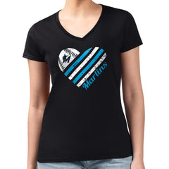 Miami Marlins G-III 4Her by Carl Banks Women's Super-Slim Fit Lightweight Heart V-Neck T-Shirt - MLB T-shirts