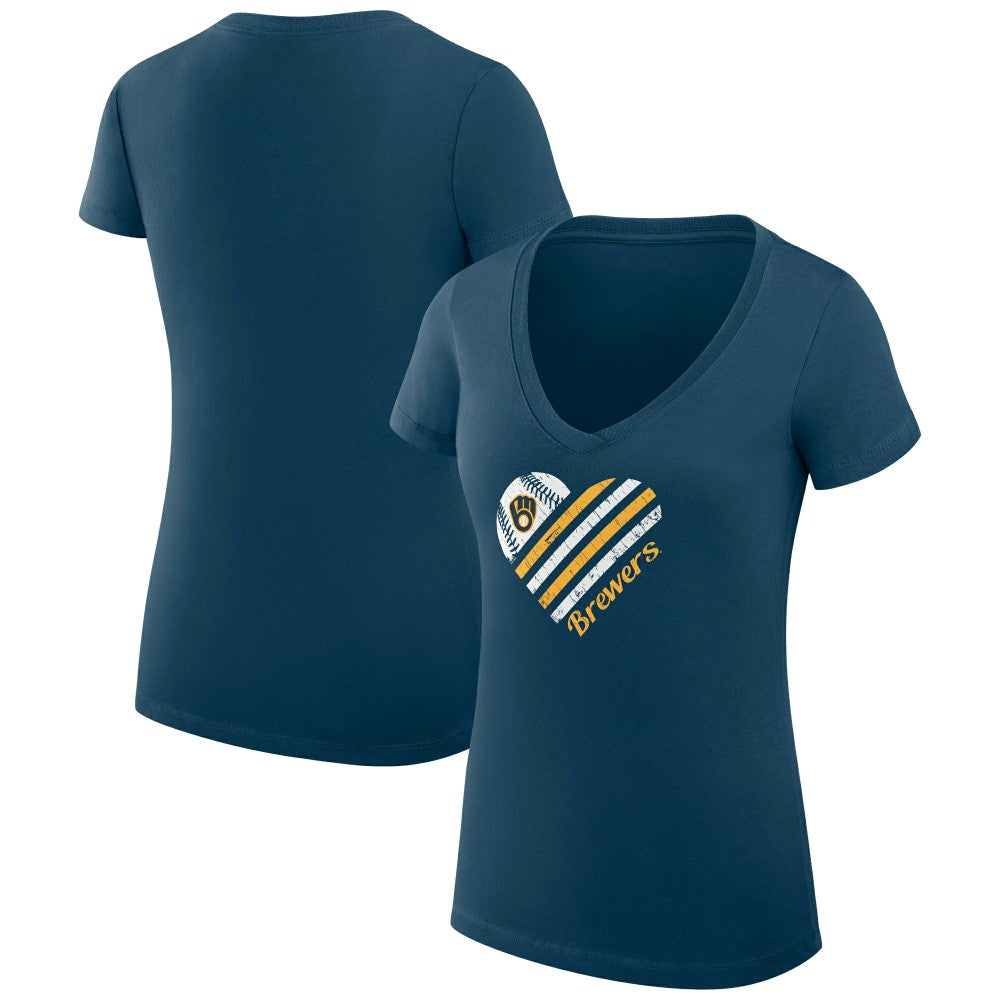 Milwaukee Brewers G-III 4Her by Carl Banks Women's Super-Slim Fit Lightweight Heart V-Neck T-Shirt - MLB T-shirts